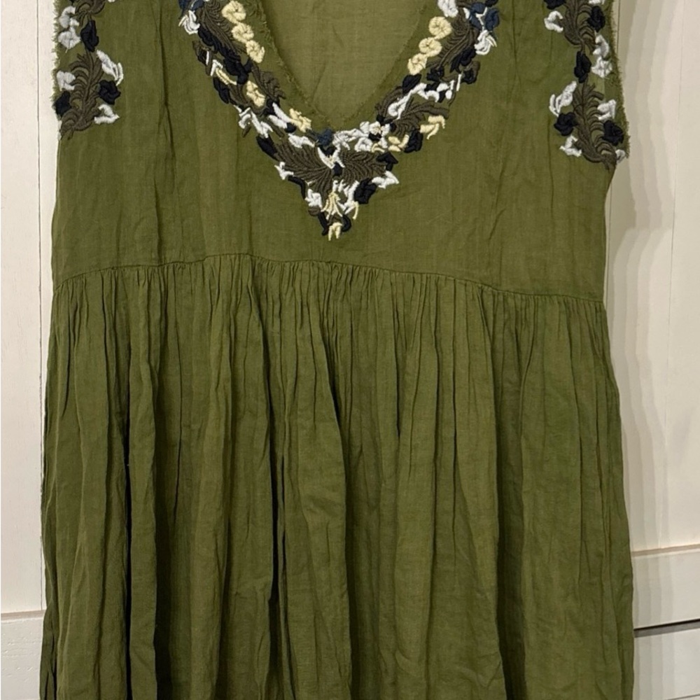 Free People Forest Green Embroidered Midi Dress